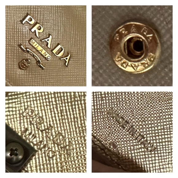 💯 PRADA Logo Beige Flap Saffiano Leather Wallet of Chain w/ auth cert - Picture 9 of 14
